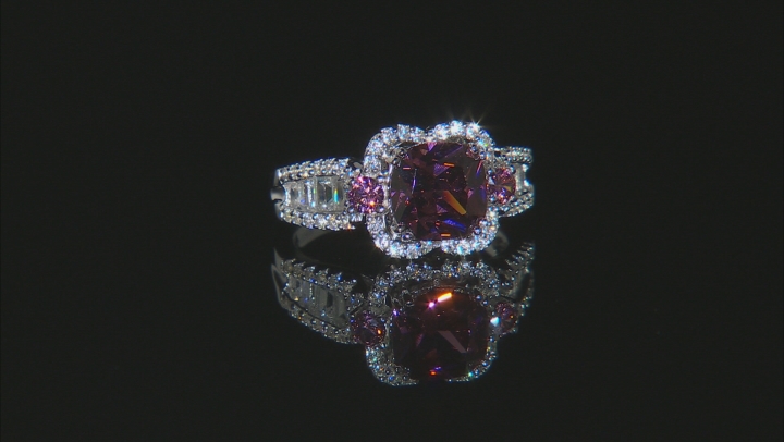 Pink & White Cubic Zirconia Rhodium Over Sterling Silver Ring 5.09ctw Video Thumbnail