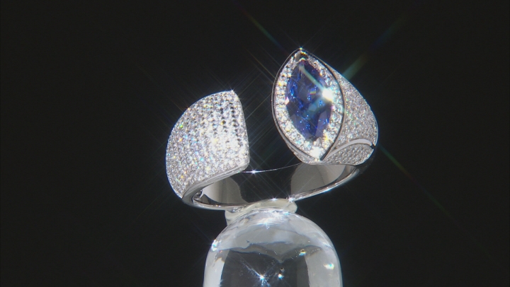 Melissa's Blue & White Cubic Zirconia Rhodium Over Sterling Silver Ring 3.39ctw Video Thumbnail