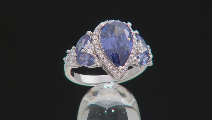 Blue & White Cubic Zirconia Rhodium Over Sterling Silver Center Design Ring 6.25ctw Video Thumbnail