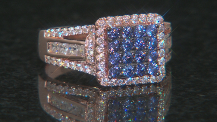Blue And White Cubic Zirconia 18K Rose Gold Over Sterling Silver Ring 2.66CTW Video Thumbnail