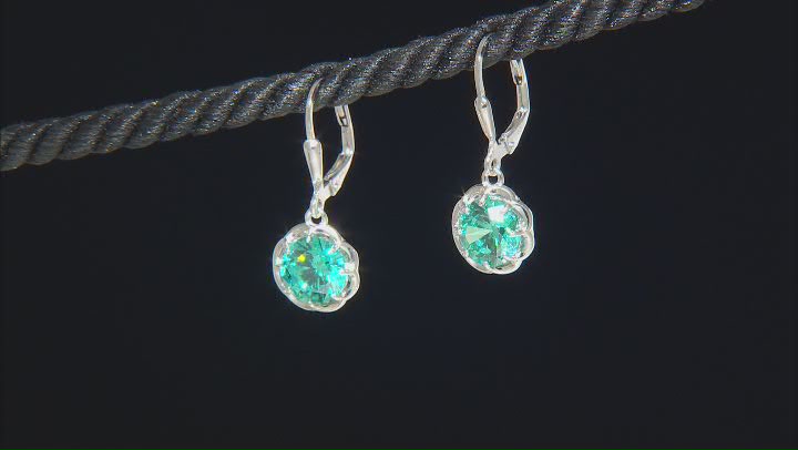 Blue Cubic Zirconia Rhodium Over Sterling Silver Earrings 6.70CTW Video Thumbnail