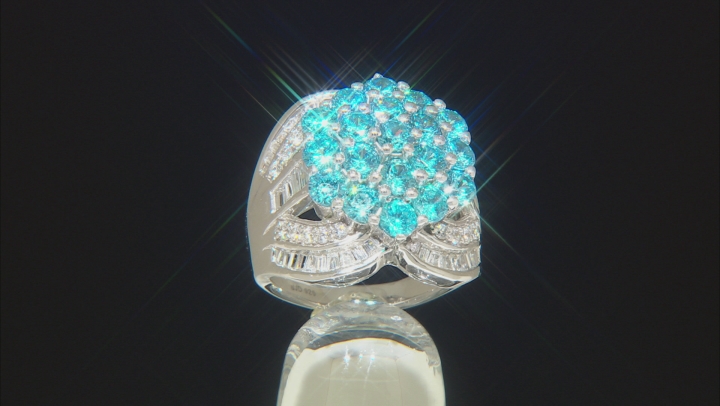 Blue And White Cubic Zirconia Rhodium Over Sterling Silver Ring 7.76CTW Video Thumbnail