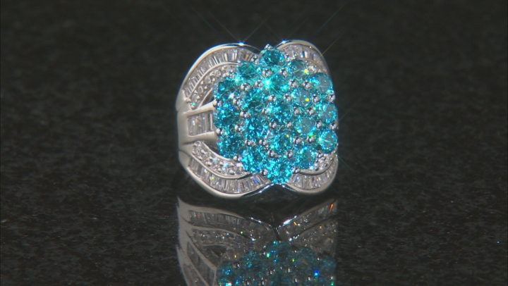 Blue And White Cubic Zirconia Rhodium Over Sterling Silver Ring 7.76CTW Video Thumbnail