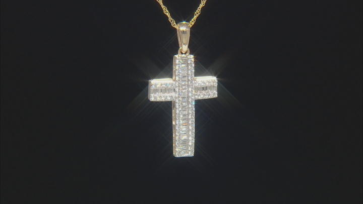 White Cubic Zirconia 10k Yellow Gold Cross Pendant With Chain 0.85ctw Video Thumbnail