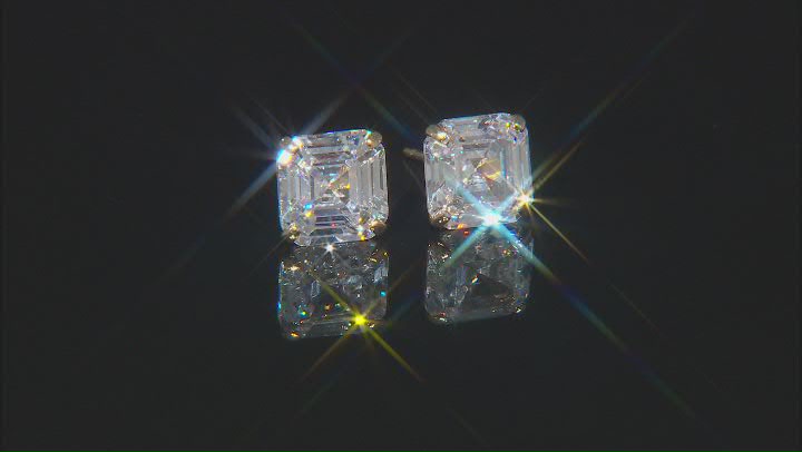 White Cubic Zirconia 14k Yellow Gold Asscher Cut Stud Earrings 2.52ctw Video Thumbnail