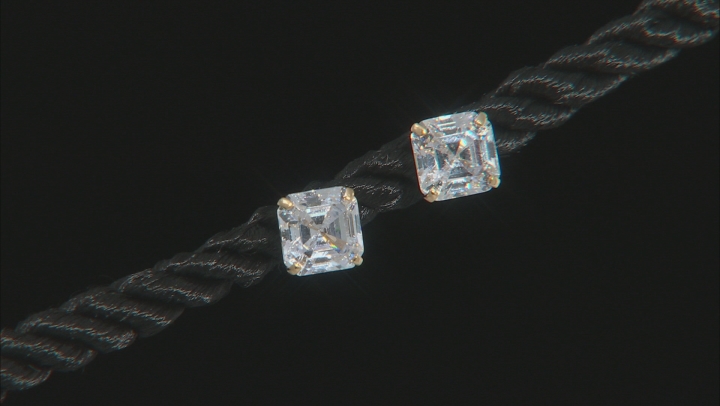 White Cubic Zirconia 14k Yellow Gold Asscher Cut Stud Earrings 2.52ctw Video Thumbnail