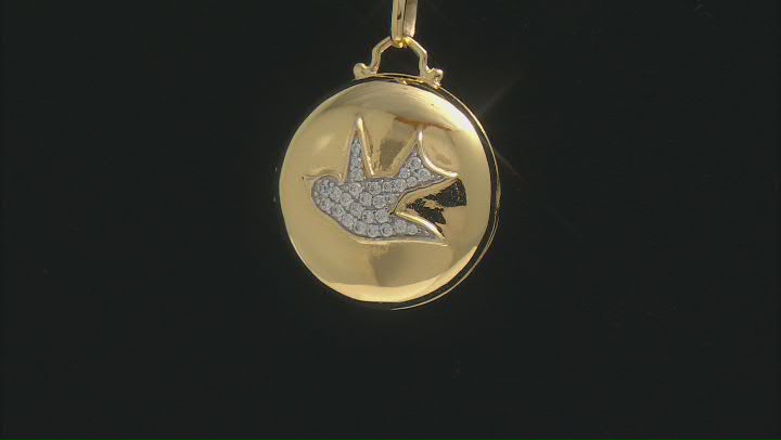 White Cubic Zirconia 1k Yellow Gold Dove Locket Pendant With Chain 0.22ctw Video Thumbnail