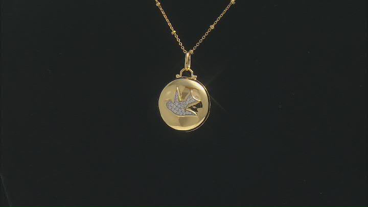 White Cubic Zirconia 1k Yellow Gold Dove Locket Pendant With Chain 0.22ctw Video Thumbnail