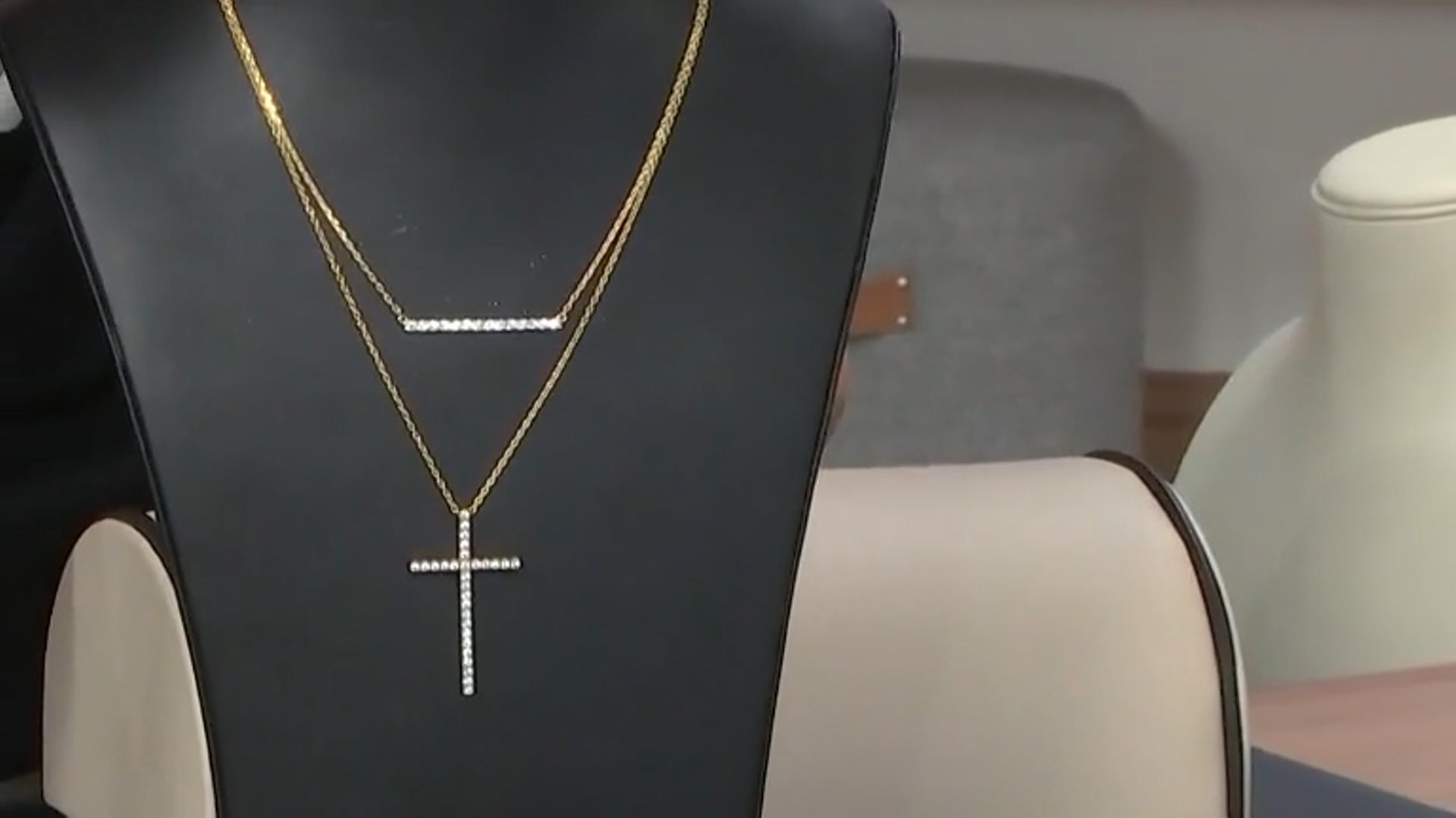 White Cubic Zirconia 1K Yellow Gold Cross Pendant With Chain 0.78ctw Video Thumbnail