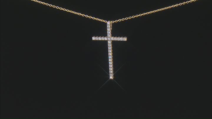 White Cubic Zirconia 1K Yellow Gold Cross Pendant With Chain 0.78ctw Video Thumbnail
