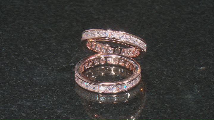 White Cubic Zirconia 18k Rose Gold Over Sterling Silver Eternity Band Set Of 2 5.06ctw Video Thumbnail