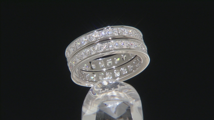 White Cubic Zirconia Rhodium Over Sterling Silver Eternity Band Ring Set 5.06ctw Video Thumbnail