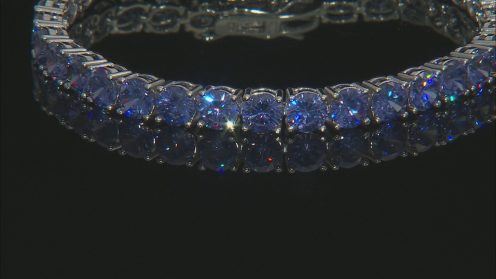 Blue Cubic Zirconia Rhodium Over Sterling Silver Tennis Bracelet 28.44ctw