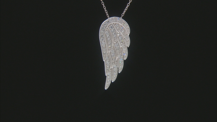 White Cubic Zirconia Rhodium Over Sterling Silver Angel Wing Pendant With Chain 1.85ctw Video Thumbnail