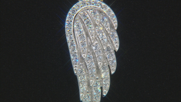 White Cubic Zirconia Rhodium Over Sterling Silver Angel Wing Pendant With Chain 1.85ctw Video Thumbnail