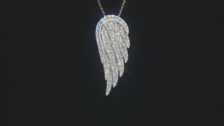 White Cubic Zirconia Rhodium Over Sterling Silver Angel Wing Pendant With Chain 1.85ctw Video Thumbnail