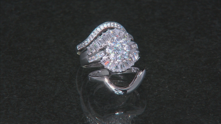 White Cubic Zirconia Brilliant Cut Rhodium Over Sterling Silver Ring With Wrap 3.71ctw Video Thumbnail