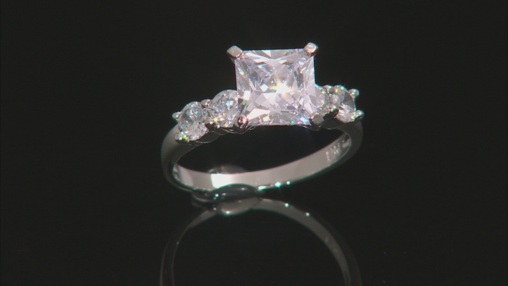 White Cubic Zirconia Platinum Over Sterling Silver Ring. 5-Stone Band Video Thumbnail