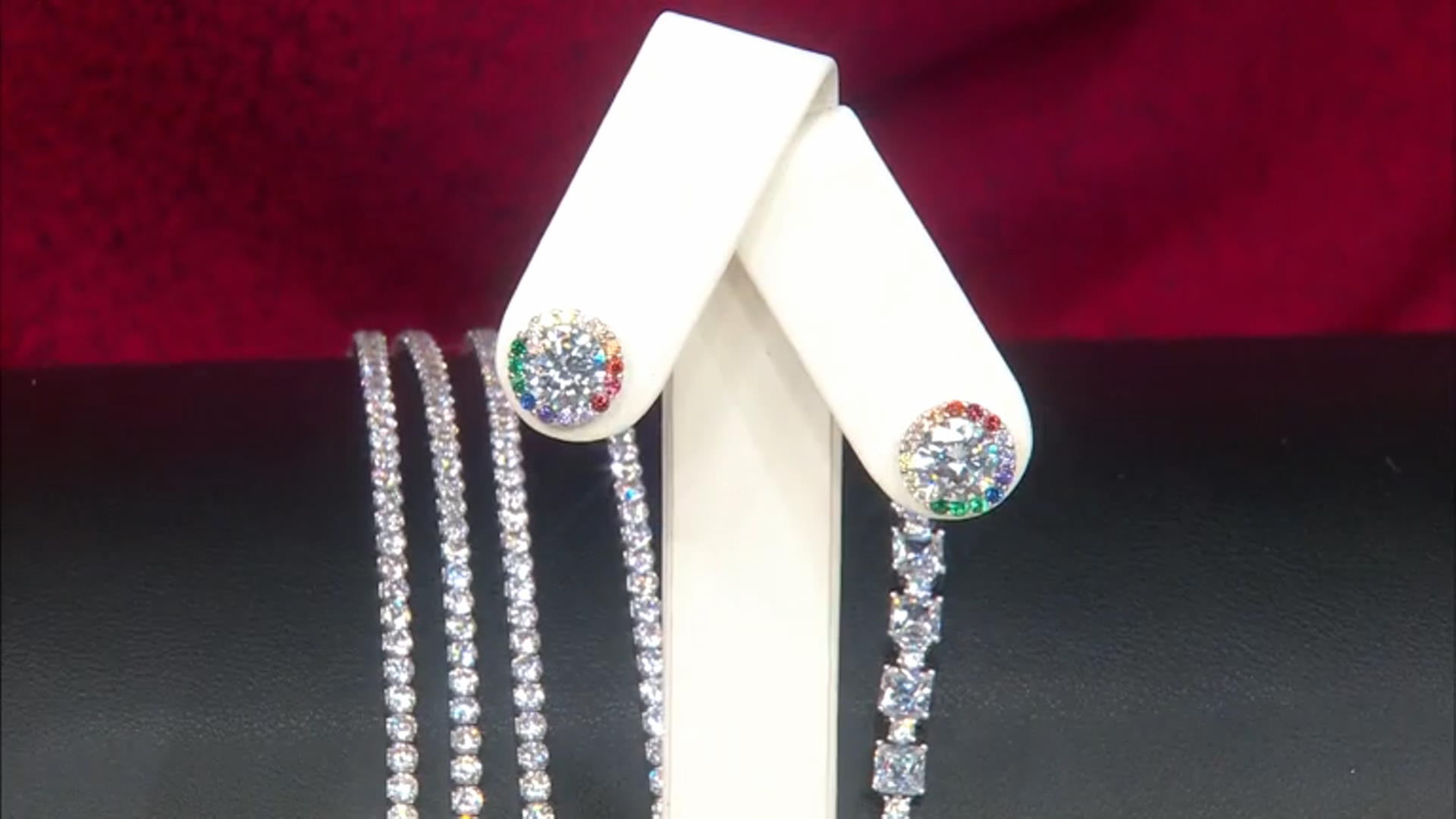 Red/Blue/Green Nanocrystal & Multicolor Cubic Zirconia Rhodium Over Silver Earrings Video Thumbnail