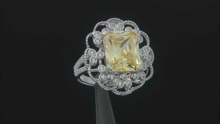 Canary and White Cubic Zirconia Rhodium Over Sterling Silver Ring 12.68ctw Video Thumbnail