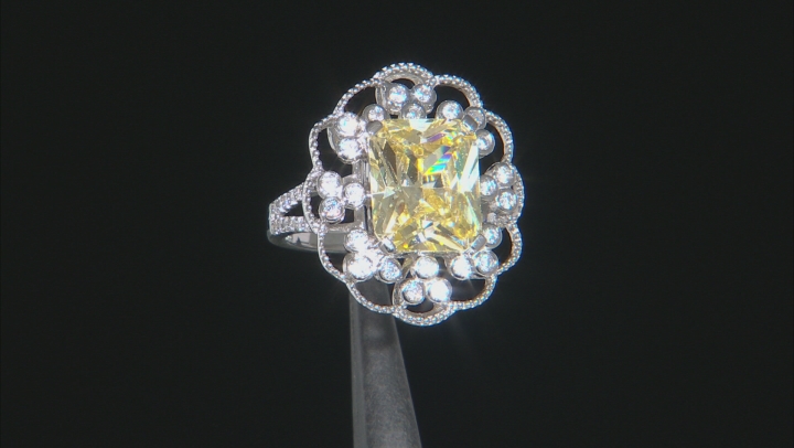 Canary and White Cubic Zirconia Rhodium Over Sterling Silver Ring 12.68ctw Video Thumbnail