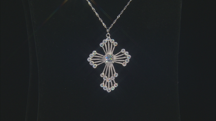 White Cubic Zirconia Rhodium Over Sterling Silver Cross Pendant With Chain 4.44ctw Video Thumbnail