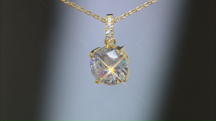 White Cubic Zirconia 18K Yellow Gold Over Sterling Silver Center Design Pendant With Chain 6.63ctw Video Thumbnail