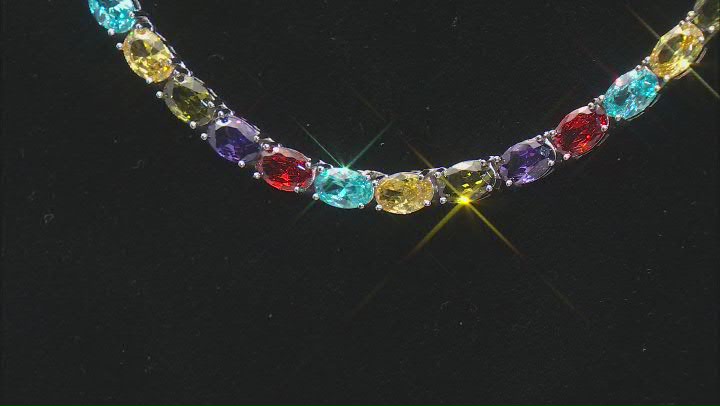 Blue,Purple,Green,Yellow,Red Cubic Zirconia Rhodium Over Sterling Necklace 52.05ctw Video Thumbnail