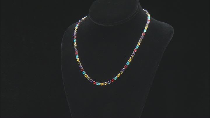 Blue,Purple,Green,Yellow,Red Cubic Zirconia Rhodium Over Sterling Necklace 52.05ctw Video Thumbnail