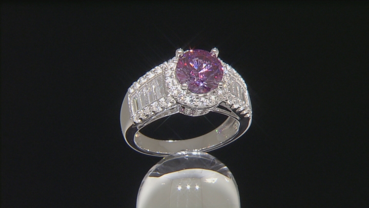Purple Zirconia & White Cubic Zirconia Rhodium Over Sterling Silver Ring 5.71ctw Video Thumbnail