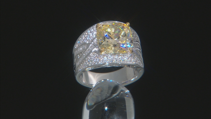 Yellow & White Cubic Zirconia Rhodium Over Sterling Silver Center Design Ring 5.27ctw Video Thumbnail