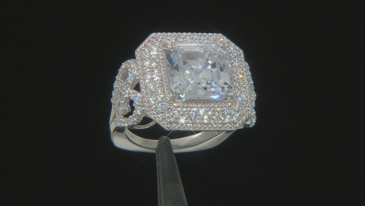 White Cubic Zirconia Rhodium Over Sterling Silver Center Design Ring 13.25ctw Video Thumbnail