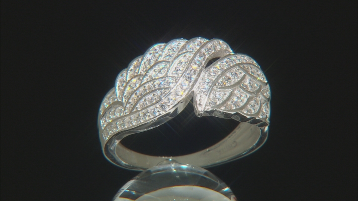 White Cubic Zirconia Rhodium Over Sterling Silver Angel Wing Ring 1.09ctw Video Thumbnail