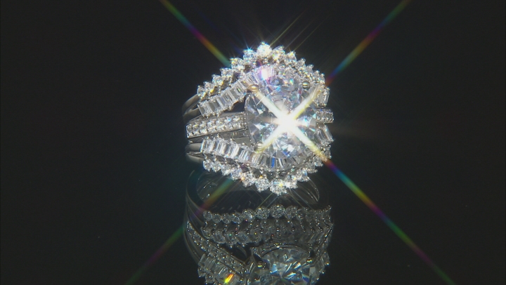 White Cubic Zirconia Rhodium Over Silver Ring With Two Guards & Band 11.70ctw Video Thumbnail