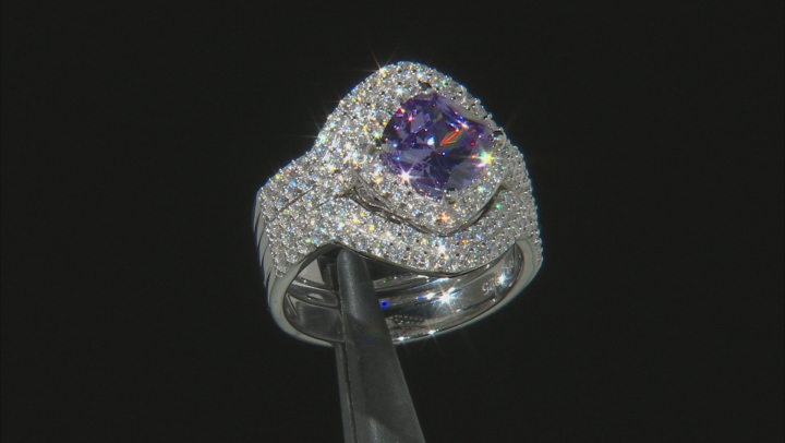 Purple & White Cubic Zirconia Rhodium Over Sterling Silver Ring With Bands 6.35ctw Video Thumbnail