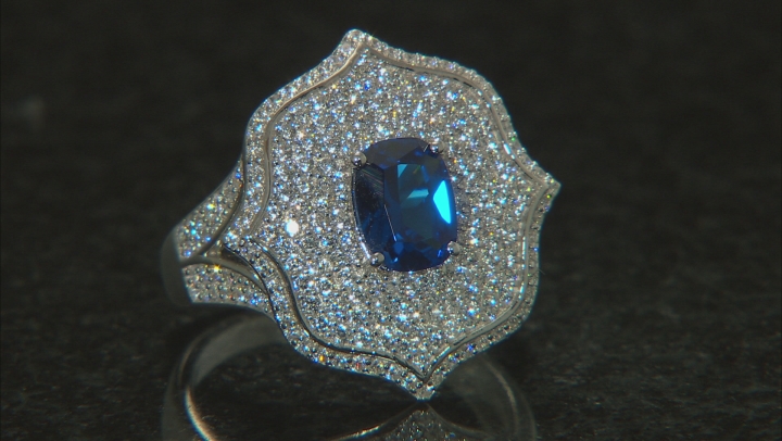 Lab Blue Spinel & White Cubic Zirconia Rhodium Over Sterling Silver Ring 3.56ctw Video Thumbnail