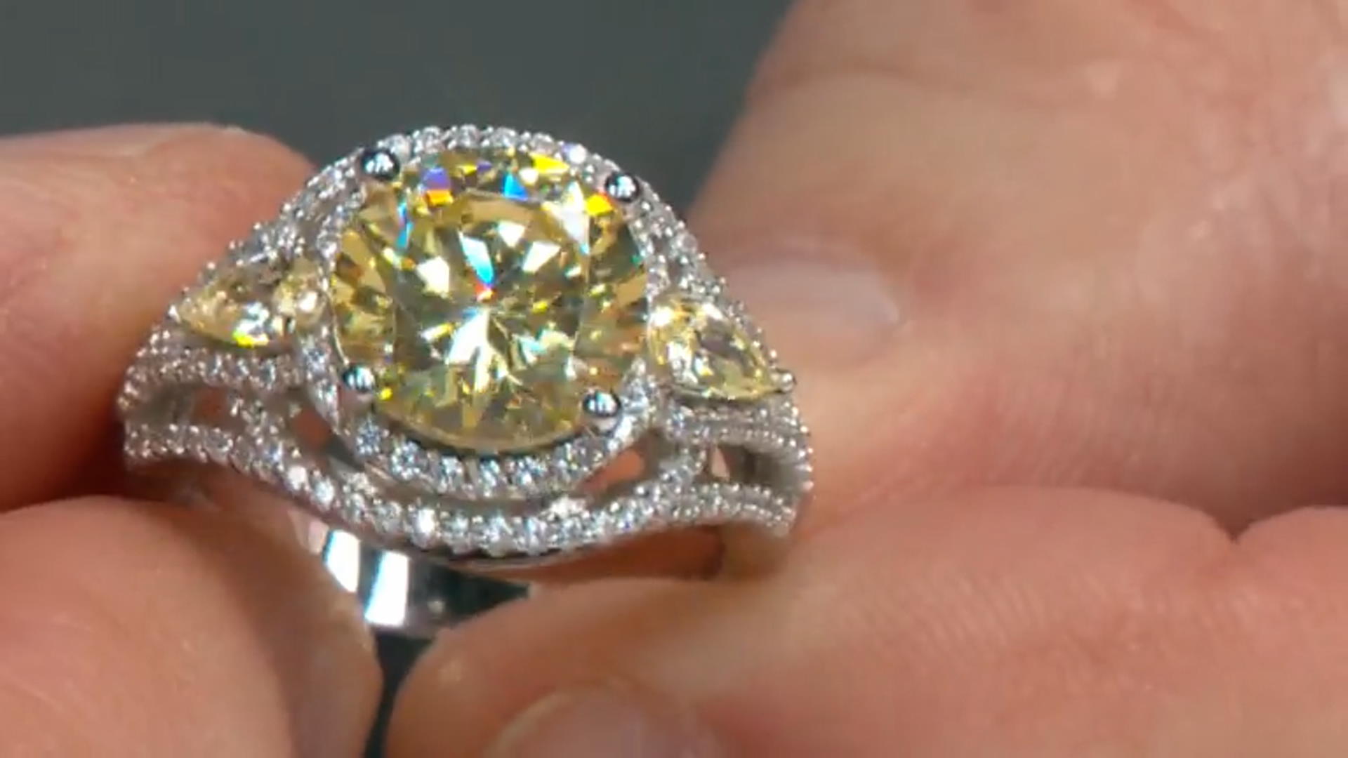 Yellow And White Cubic Zirconia Rhodium Over Sterling Silver Ring 8.09CTW Video Thumbnail