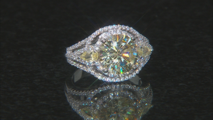 Yellow And White Cubic Zirconia Rhodium Over Sterling Silver Ring 8.09CTW Video Thumbnail