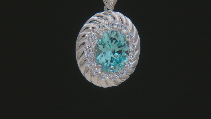 Blue And White Cubic Zirconia Rhodium Over Sterling Silver Pendant With Chain 9.75CTW Video Thumbnail