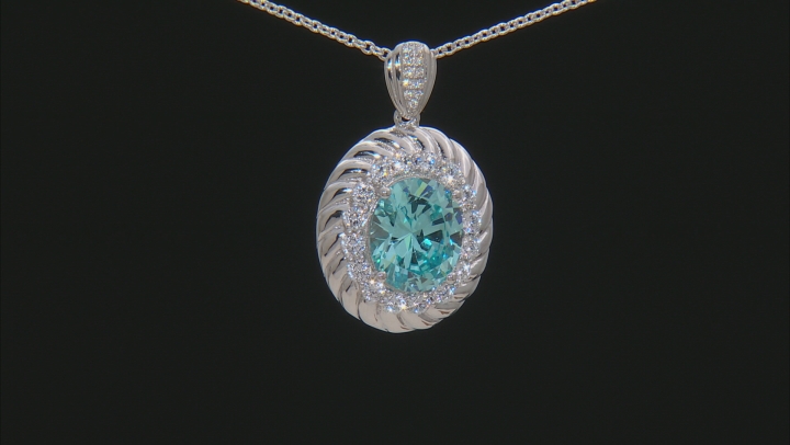 Blue And White Cubic Zirconia Rhodium Over Sterling Silver Pendant With Chain 9.75CTW Video Thumbnail