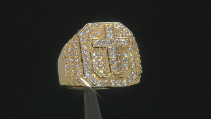 White Cubic Zirconia 18K Yellow Gold Over Sterling Silver Cross Ring 2.92CTW Video Thumbnail