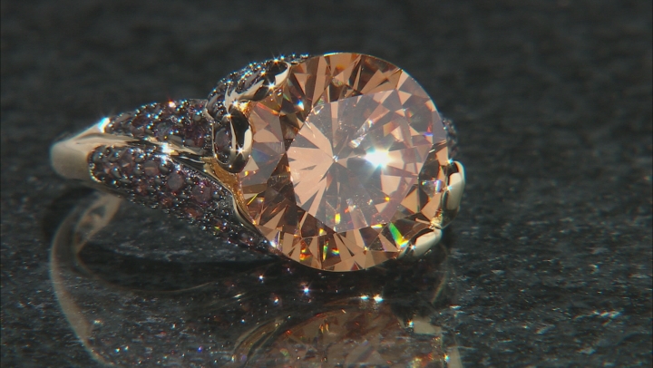 Champagne And Brown Cubic Zirconia 18K Yellow Gold Over Silver Ring 13.00CTW Video Thumbnail