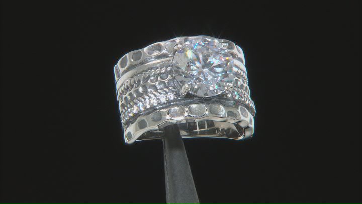 White Cubic Zirconia Rhodium Over Sterling Silver Center Design Ring 6.47ctw Video Thumbnail