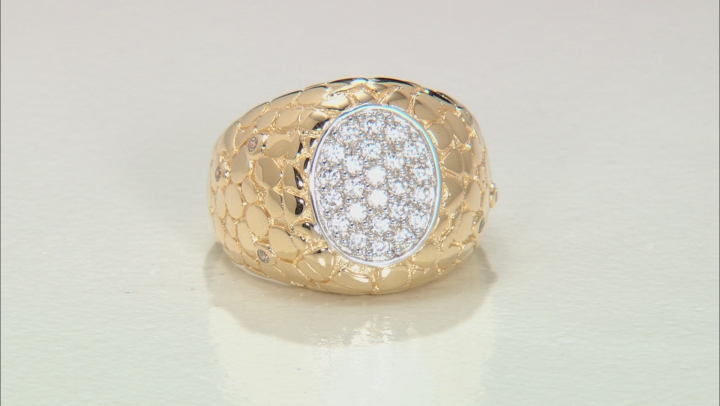 White Cubic Zirconia 18K Yellow Gold Over Sterling Silver Mens Ring 1.02CTW Video Thumbnail