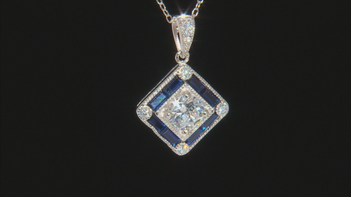 Lab Blue Spinel And White Cubic Zirconia Rhodium Over Silver Ring And Pendant With Chain 6.07CTW Video Thumbnail