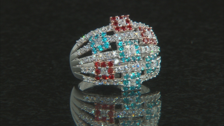 Blue, Red, And White Cubic Zirconia 18K Rose Gold And Rhodium Over Sterling Silver Ring 3.87CTW Video Thumbnail