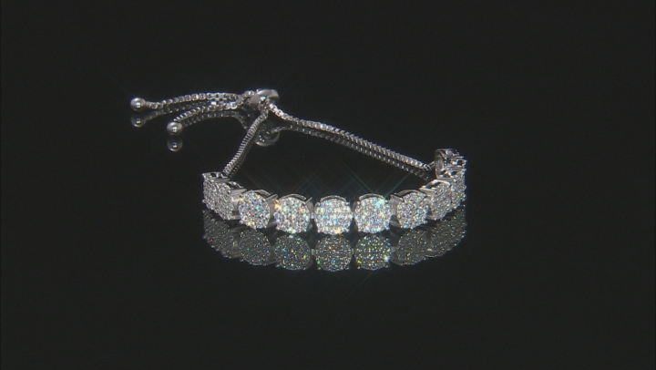 White Cubic Zirconia Rhodium Over Sterling Silver Adjustable Bracelet 3.14ctw Video Thumbnail