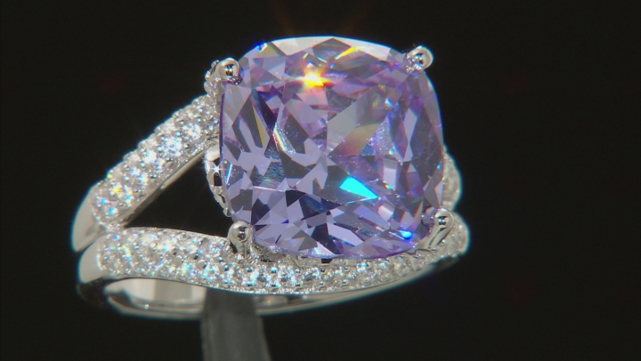 Purple and White Cubic Zirconia Rhodium Over Sterling Silver Ring 14.99ctw Video Thumbnail