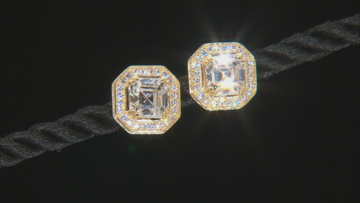 White Cubic Zirconia 18k Yellow Gold Over Sterling Silver Earrings 4.63ctw Video Thumbnail