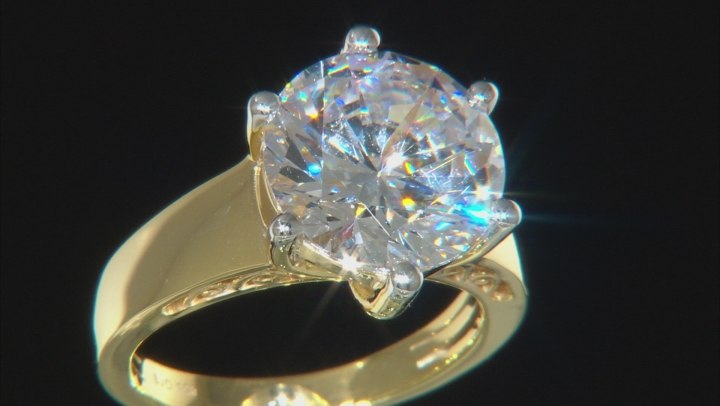 White Cubic Zirconia 18k Yellow Gold Over Sterling Silver Ring 11.90ctw Video Thumbnail